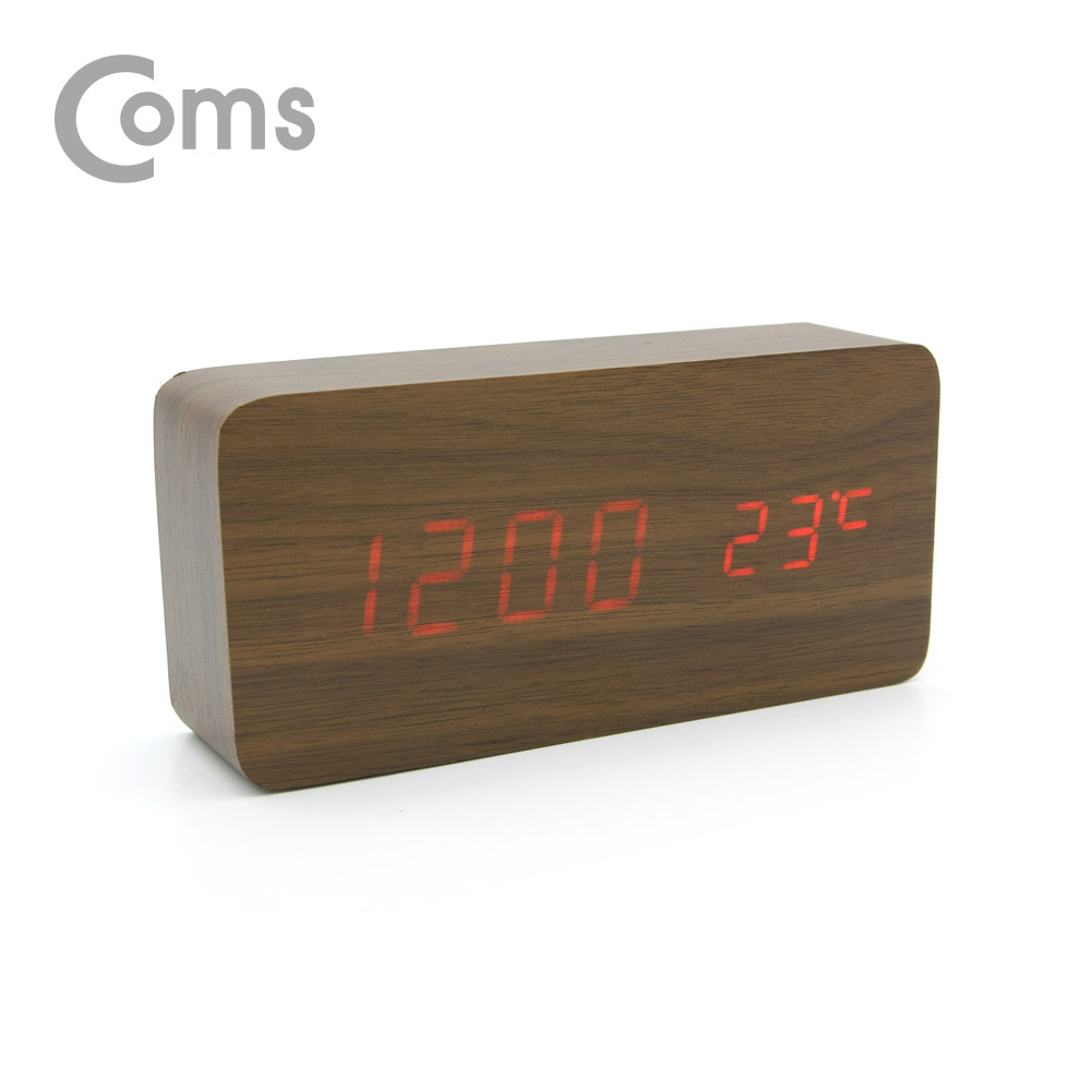 Coms 디지털 LED 나무시계 (소형 / Brown)