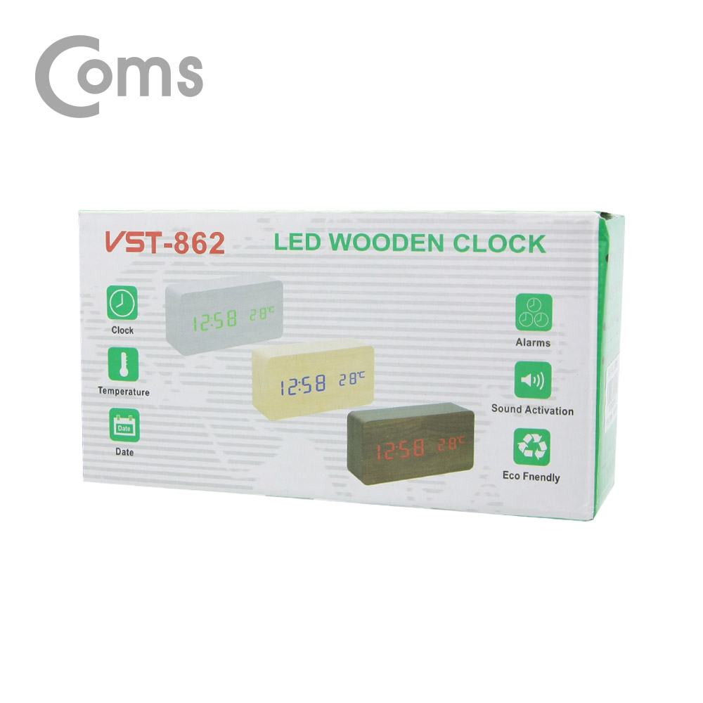 Coms 디지털 LED 나무시계 (소형 / Brown)