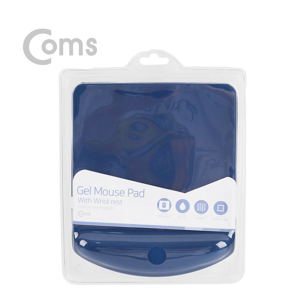 Coms 마우스 패드 (손목보호형) 사각형, 파랑