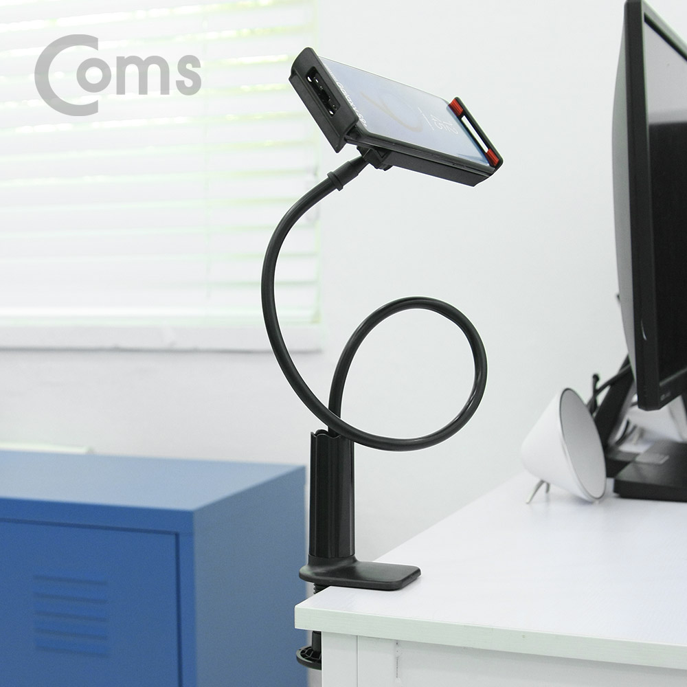 Coms 스마트폰&태블릿 거치대 / 탁상/침대 거치/나사고정, Black