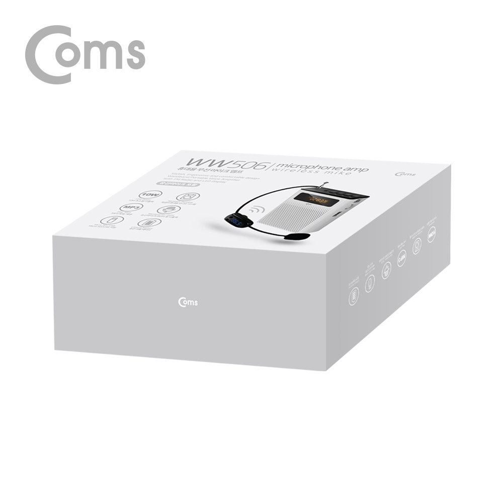 Coms 휴대용 무선 마이크 앰프(스피커) +유선 마이크 White / FM 라디오, USB, Micro SD