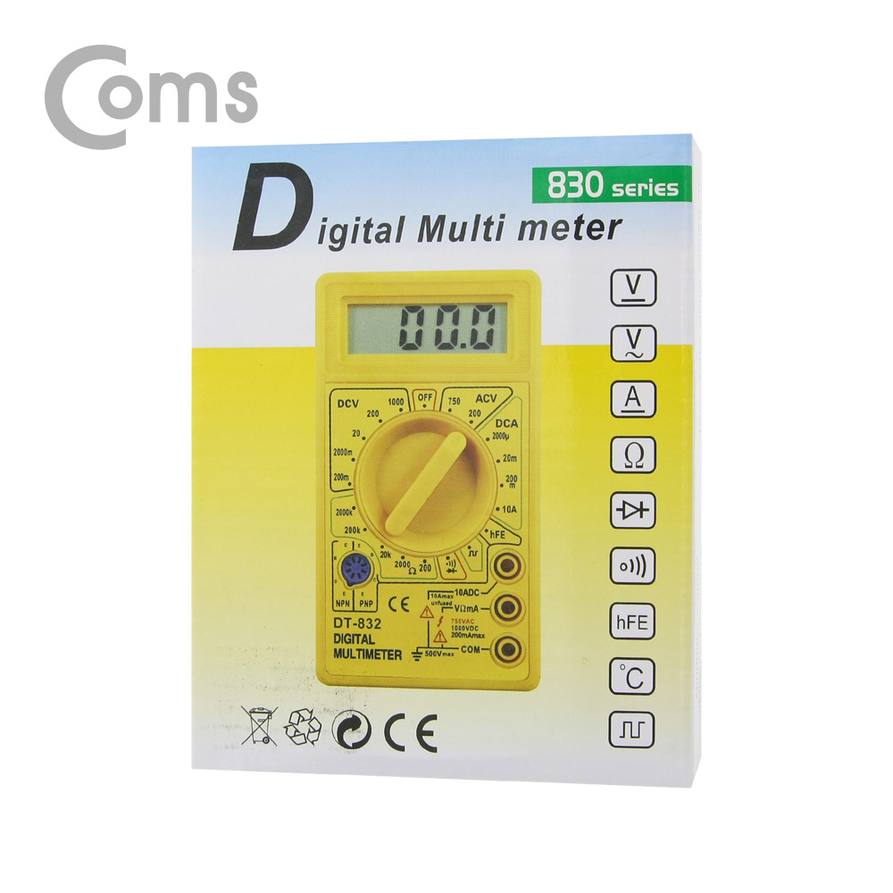 Coms 디지털 테스터기 (LCD 창/멀티테스터/전압/전류/저항등 9개 항목)