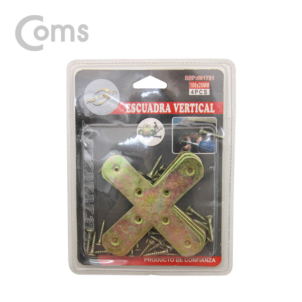 Coms 평철(십자) 4pcs / 100mm X 100mm / 나사못 포함 / +자