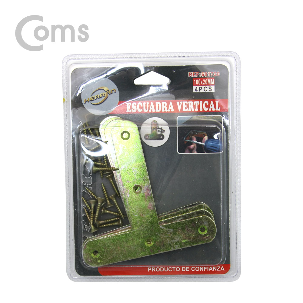 Coms 평철(T자) 4pcs / 100x100x20(mm) / 나사못 포함