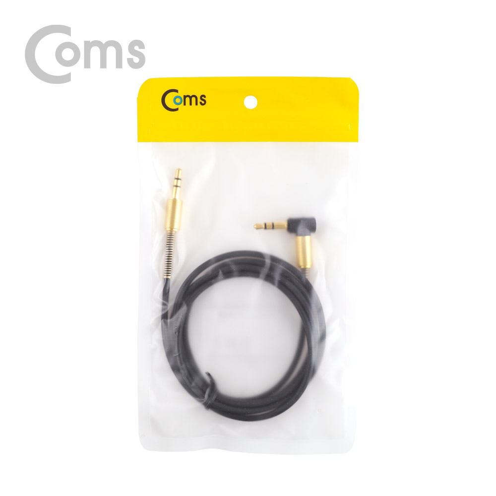 Coms 스테레오 케이블 (3.5 M/M) 한쪽 꺾임(꺽임) 1M / Black-Gold/Stereo
