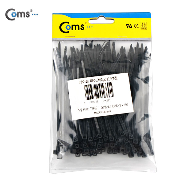 Coms 케이블 타이(1봉/100pcs) CHS-3 검정, 100mm x 3mm