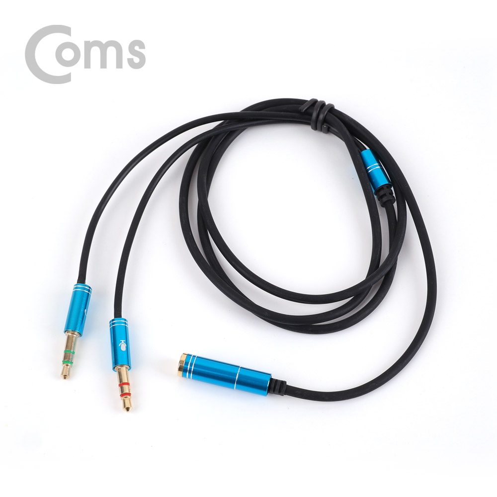 Coms 스테레오 케이블 Y형 1M / 3.5(F - 4극) / 3.5(M x 2-마이크+오디오)/Stereo