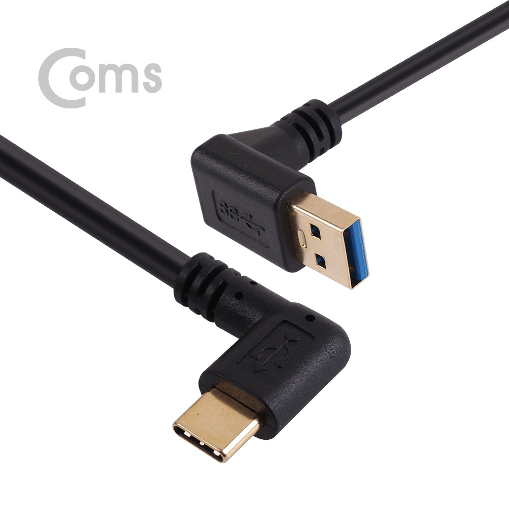Coms USB 3.1 Type C 케이블 23cm / USB-A 3.0 하향꺾임(M) to USB-C 측면꺾임(M)