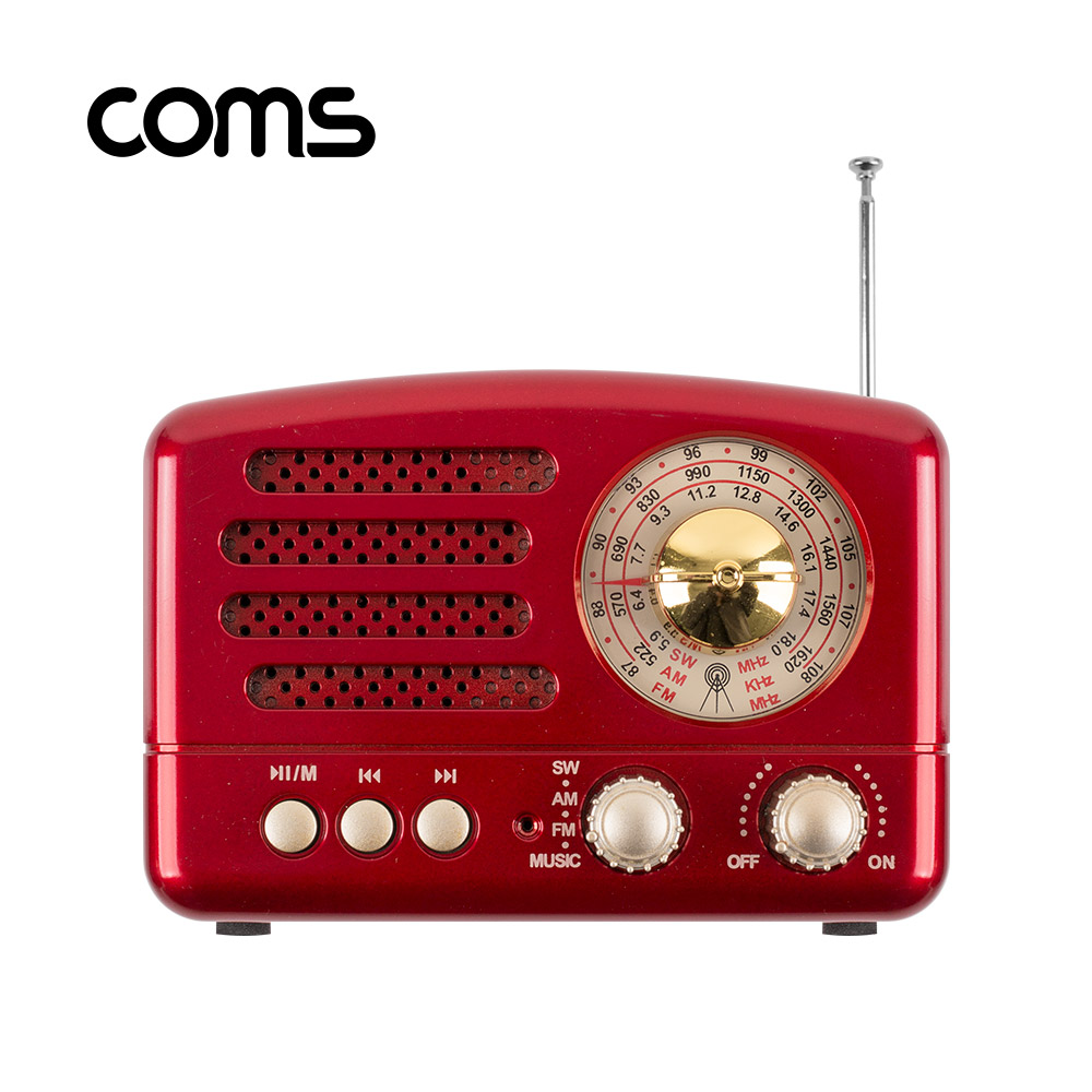 Coms 엔틱/레트로 라디오 블루투스 스피커 Red (BT v5.0), 최신과 고전의 만남/ evn1