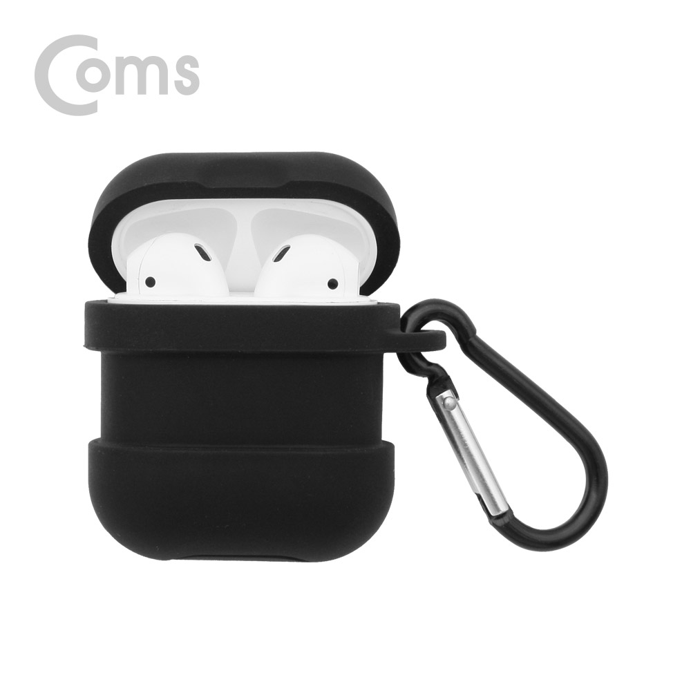 Coms 에어팟 실리콘 케이스+스트랩+카라비너 포함  / Airpod / Black