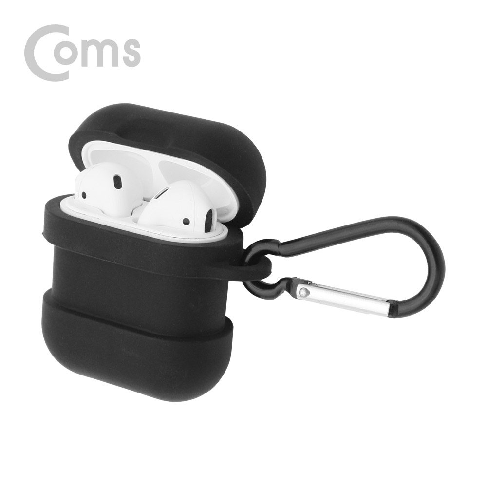 Coms 에어팟 실리콘 케이스+스트랩+카라비너 포함  / Airpod / Black