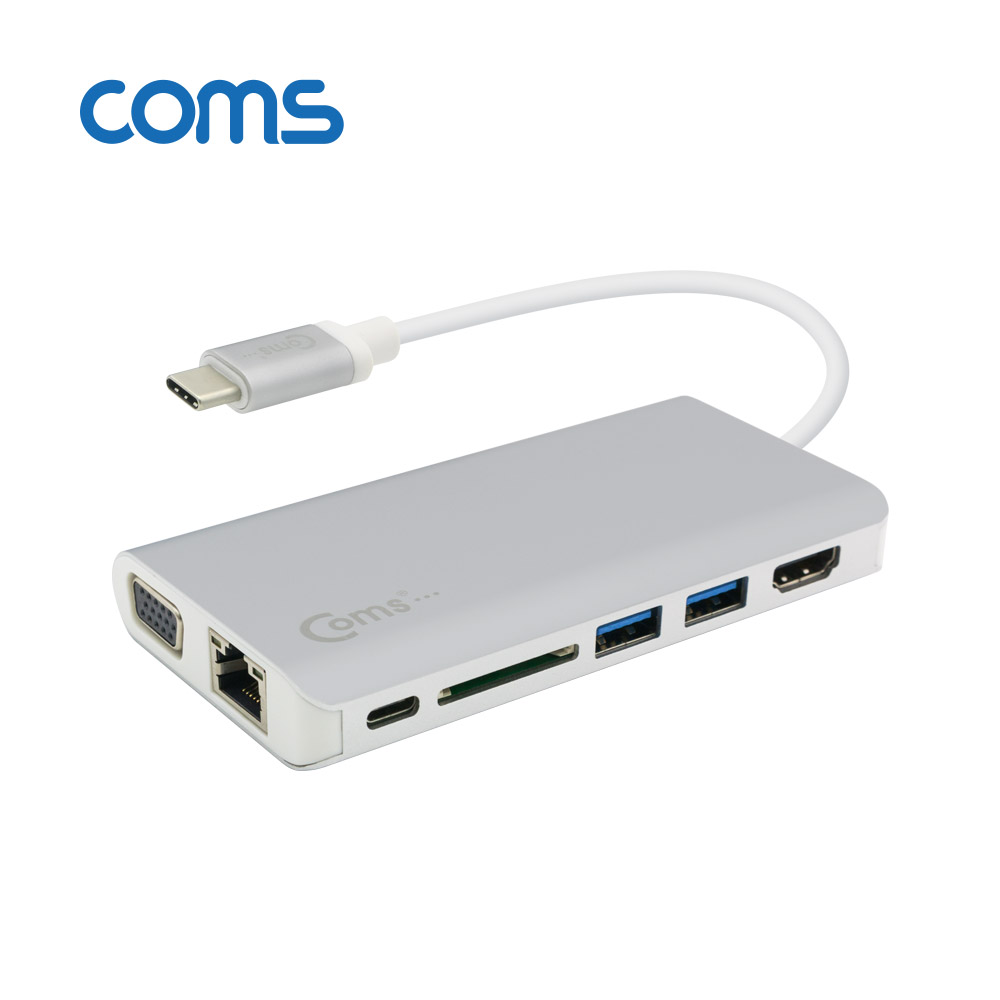 Coms USB 3.1 TYPE C 7 in 1 멀티 컨버터 (HDMI/VGA/RJ45/HUB(USB 3.0*2)/SD/AUX/TYPE C)