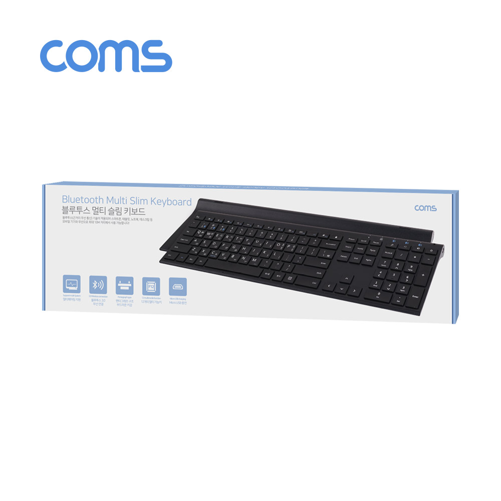 Coms [컴스품질보증] 슬림형 블루투스 키보드 V3.0 / Black / 멀티페어링 / 리튬배터리 280mAh