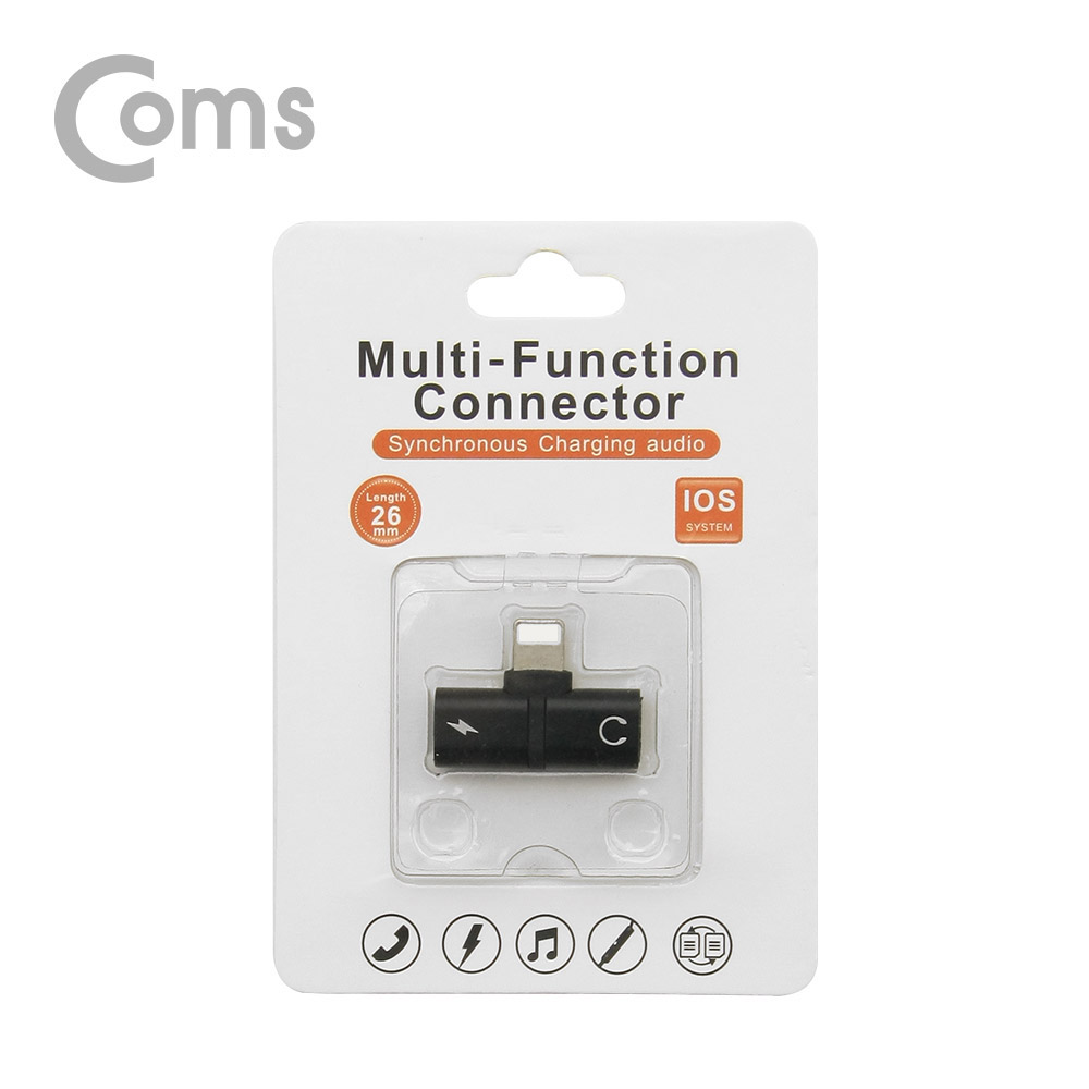Coms iOS IOS 8핀 (8Pin) AUX 젠더 (T형) / 8Pin / Black, 이어폰 + 충전
