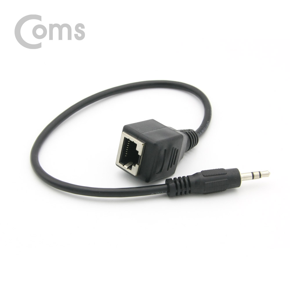 Coms RJ45 포트 변환젠더(랜케이블->스테레오 3.5), ST 3.5 M/RJ45 F, 30cm, 블랙