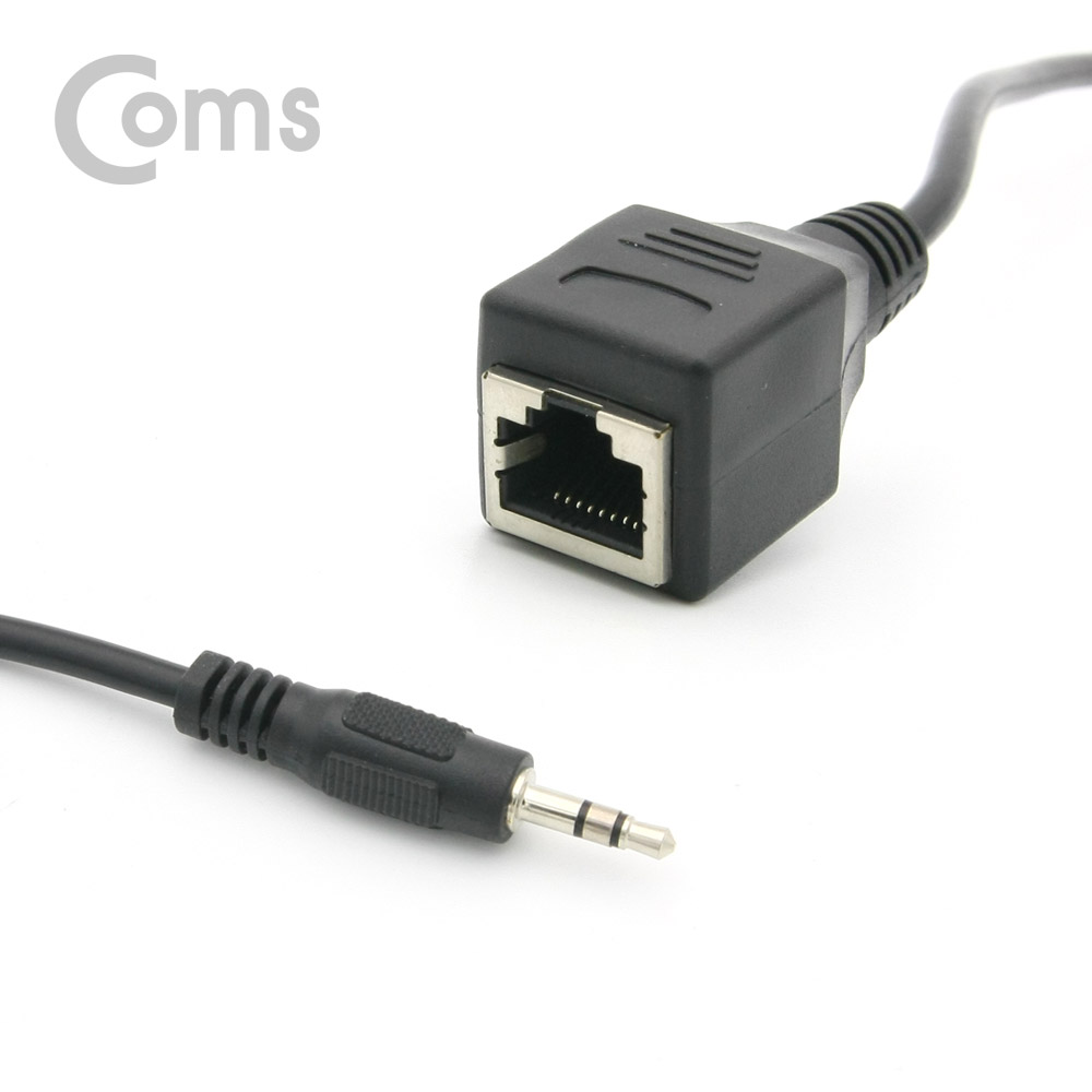 Coms RJ45 포트 변환젠더(랜케이블->스테레오 3.5), ST 3.5 M/RJ45 F, 30cm, 블랙