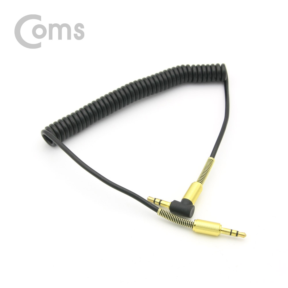 Coms 스테레오 케이블(ST 3.5mm/스프링) 한쪽 꺾임(꺽임) / 40cm ~ 1M, Black-Gold/Stereo
