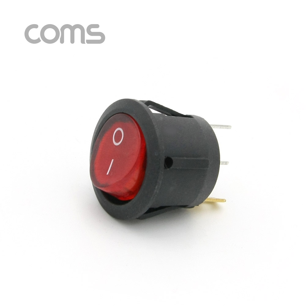 Coms 제작용 전원 스위치(On/Off, 온오프) 3선, 레드 / 원형 / LED / 22 X 22 X 25mm