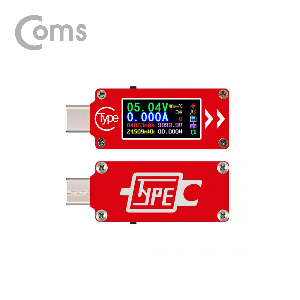Coms USB 3.1 Type-C 테스터기(멀티미터/측정기) Color LCD, 전류, 전압, 온도, PD충전