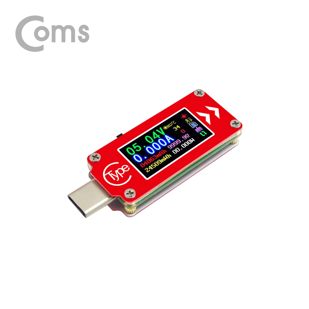 Coms USB 3.1 Type-C 테스터기(멀티미터/측정기) Color LCD, 전류, 전압, 온도, PD충전