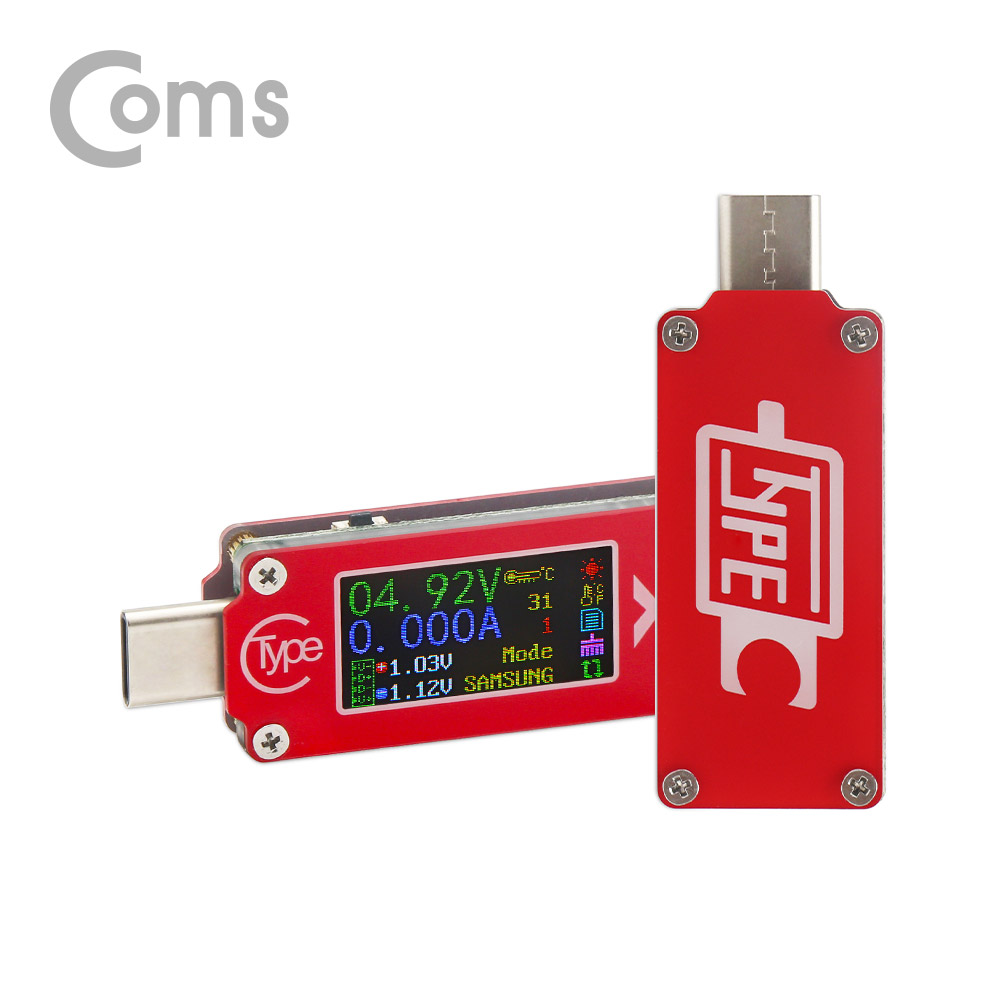 Coms USB 3.1 Type-C 테스터기(멀티미터/측정기) Color LCD, 전류, 전압, 온도, PD충전