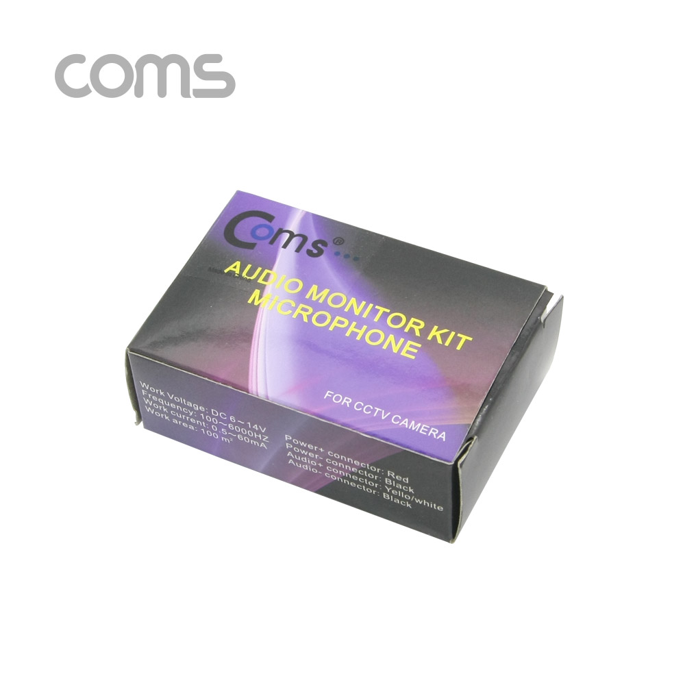 Coms CCTV용 오디오 모니터 마이크, RCA 전용, 사각형