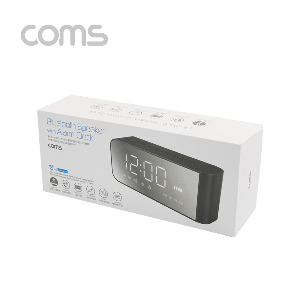 Coms 알람 블루투스 스피커, Gray / 32GB SD지원, 2200mAh, 3.5mm, Aux, FM라디오