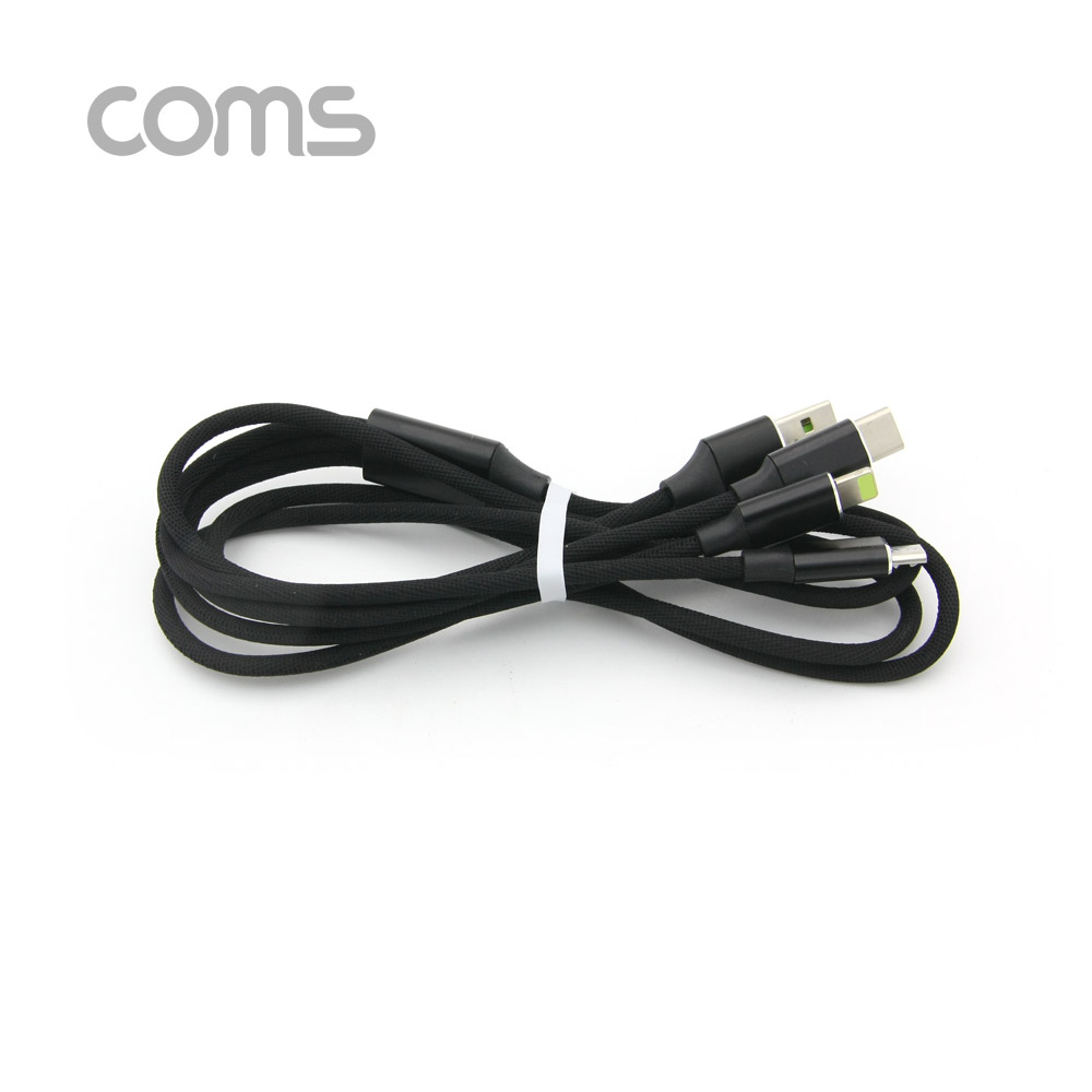 Coms 스마트폰 3 in 1 멀티 케이블, 패브릭 타입, USB 3.1 Type C/Micro 5P/8P, 충전전용, 1.2M