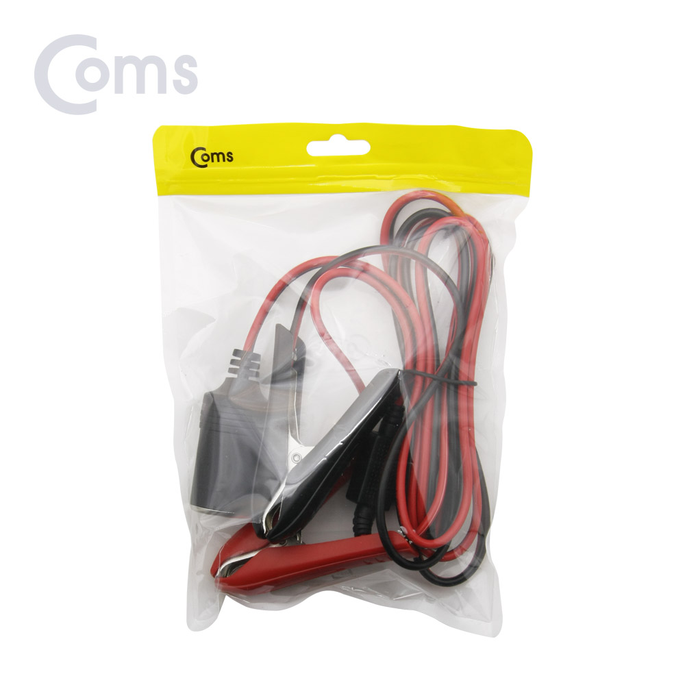 Coms 차량용 시가잭(시거잭) 연결 케이블(20A휴즈 포함) 배터리 +/- 악어클립