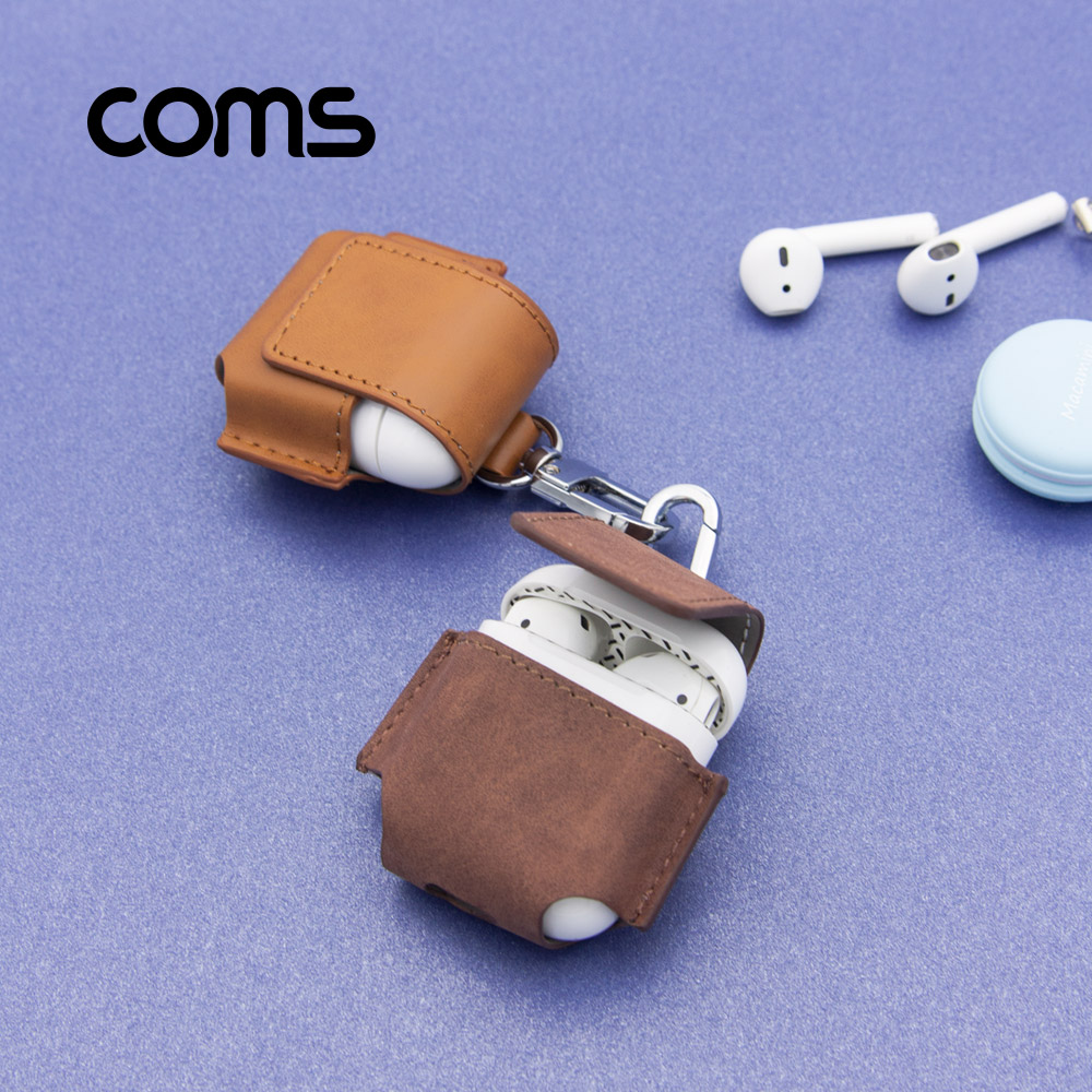Coms 에어팟 가죽 케이스, Tan Brown