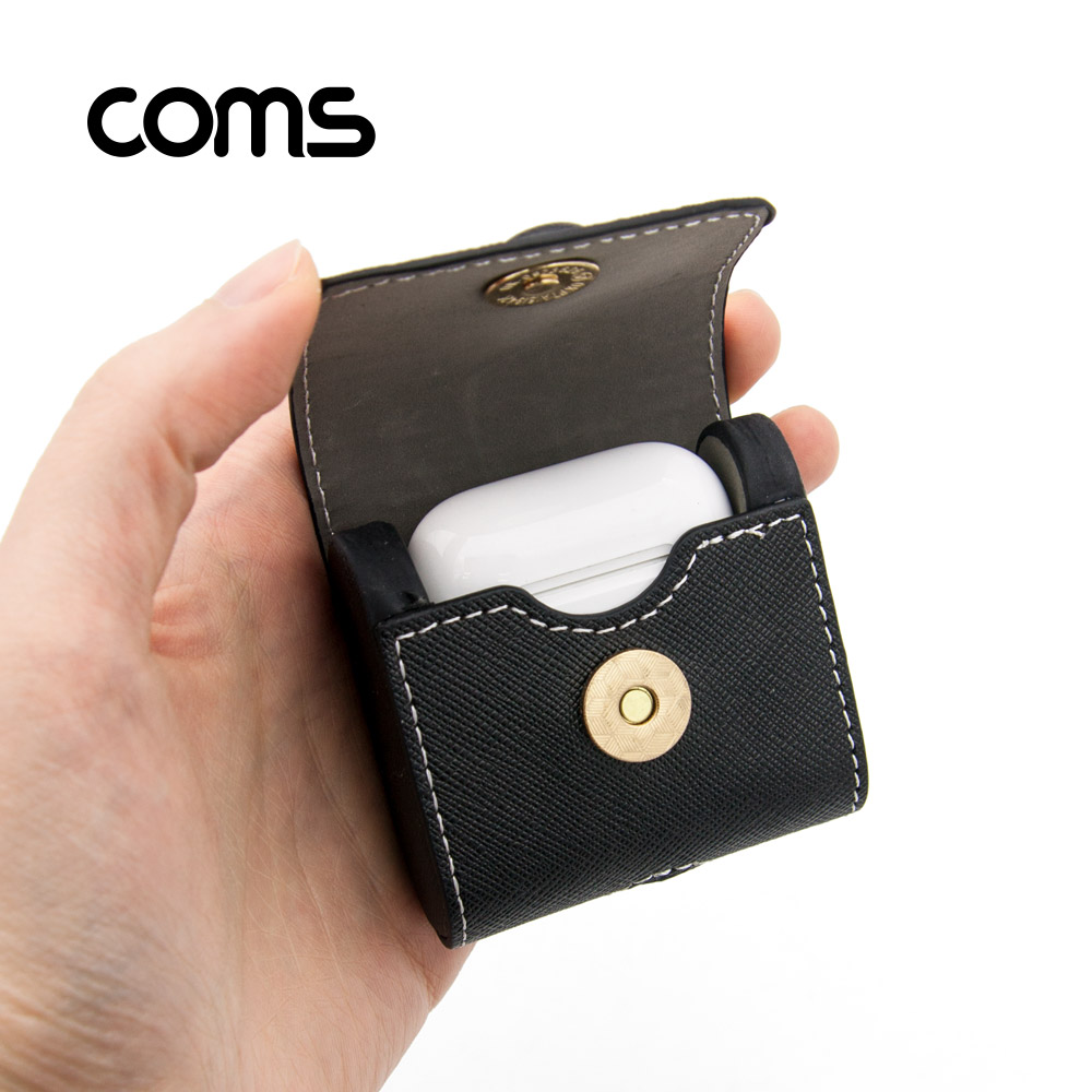 Coms 에어팟 가죽 케이스, 풀커버, Black