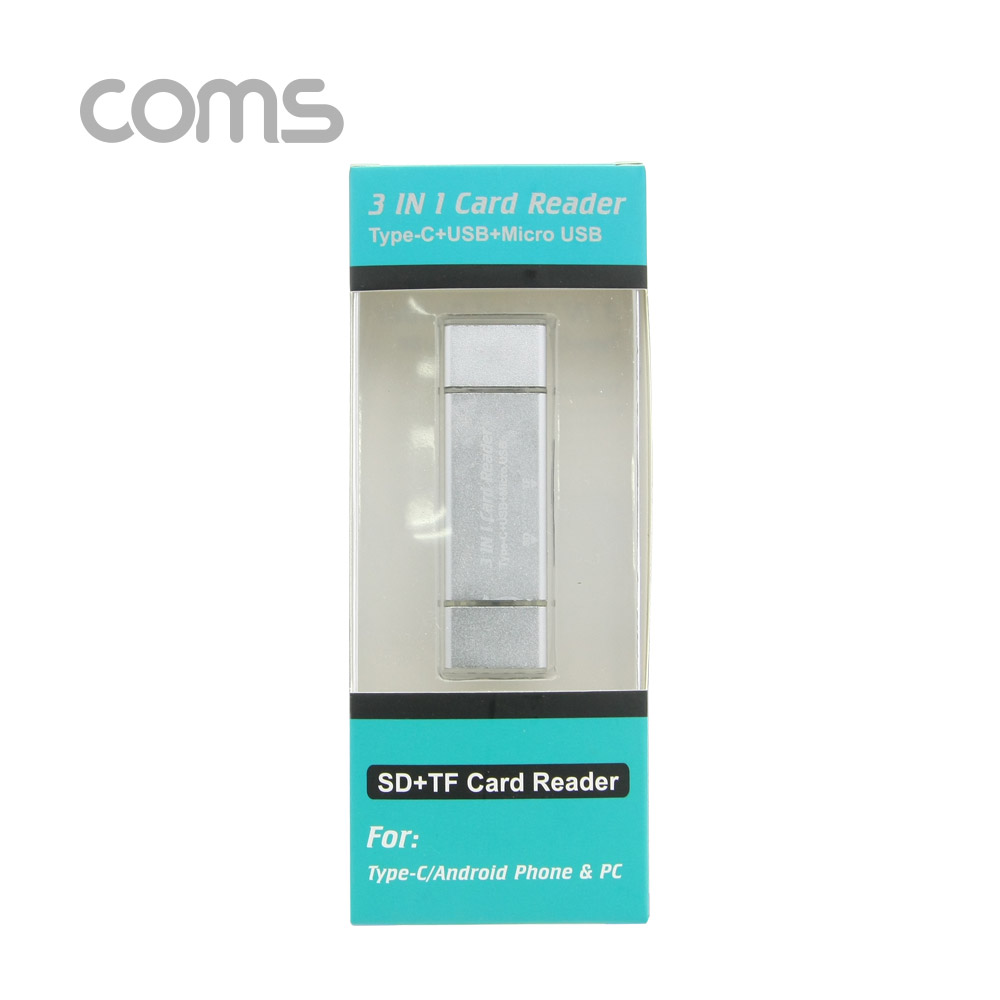 Coms USB 3.1 카드리더기(Type C), 3 in 1, USB/Micro 5P, TF(Micro SD)/SD