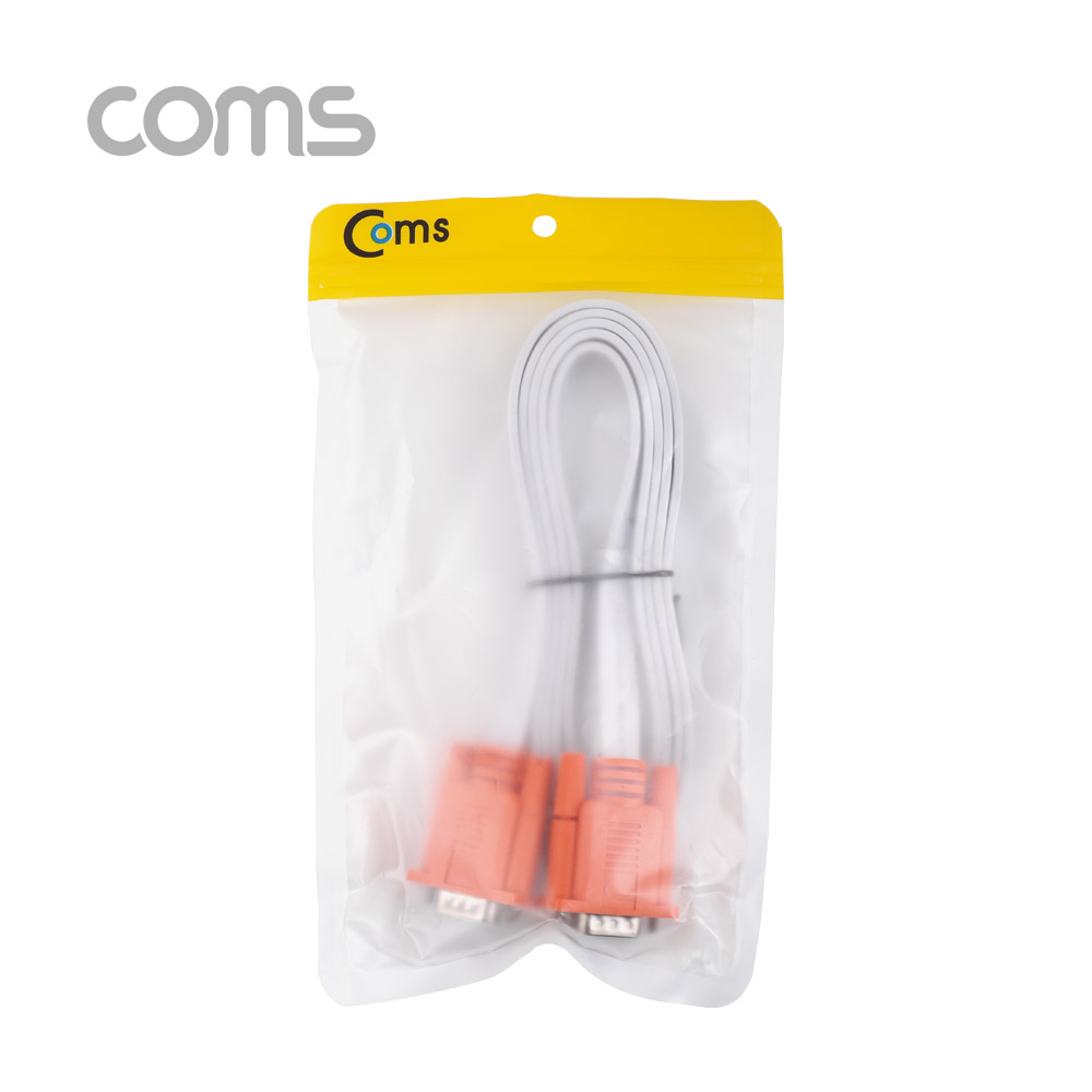 Coms 모니터 케이블(RGB 플랫형/Flat) MM 1.5M / 오렌지 커넥터&흰색 케이블