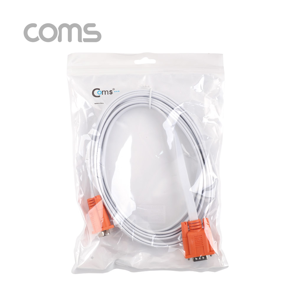 Coms 모니터 케이블(RGB 플랫형/Flat) MM 3M / 오렌지 커넥터&흰색 케이블