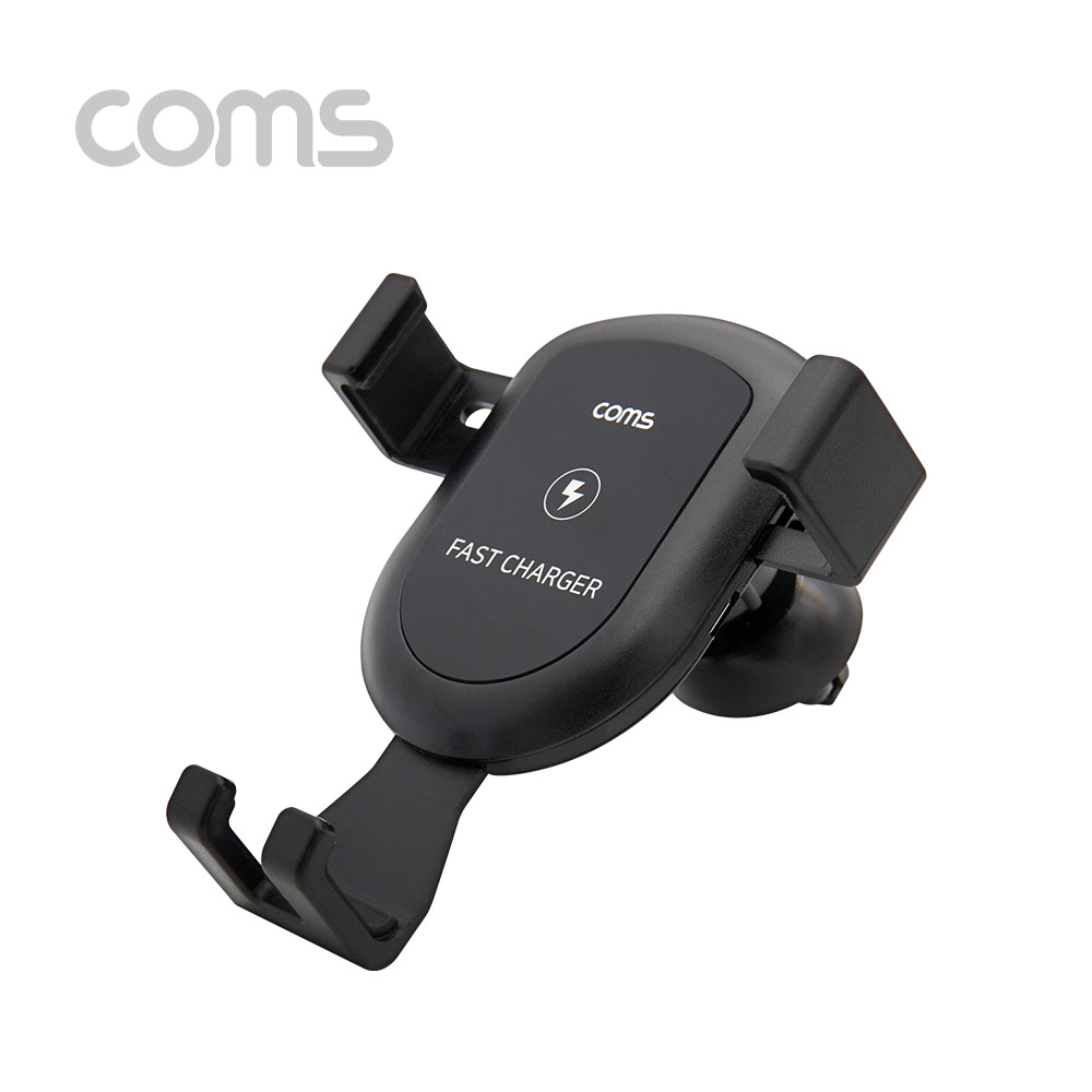 Coms 차량용 스마트폰 무선충전기, 거치대형 - Black, 9V 1.2A/5V 1A