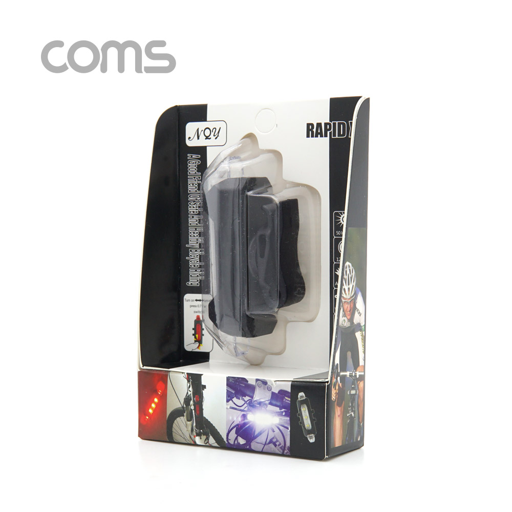 Coms 자전거 LED 안전 점멸기, USB 충전, Red+Blue Light