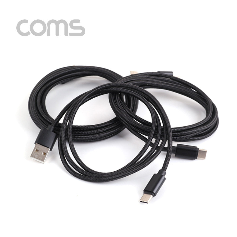 Coms USB 3.1 케이블 (Type C) 1M, Black, USB A(M)/C(M), 패브릭