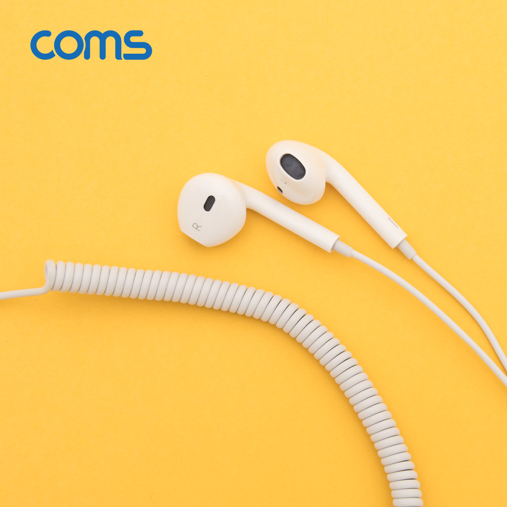Coms 스프링 이어폰 / 볼륨컨트롤 / 마이크 / 3.5mm / White