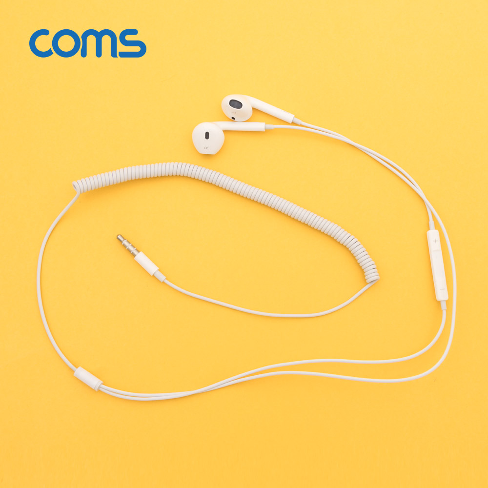 Coms 스프링 이어폰 / 볼륨컨트롤 / 마이크 / 3.5mm / White