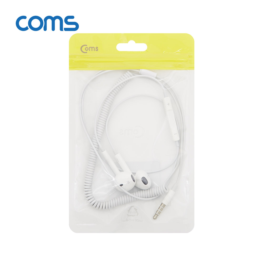 Coms 스프링 이어폰 / 볼륨컨트롤 / 마이크 / 3.5mm / White