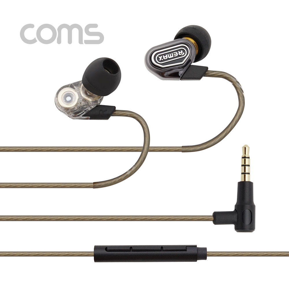 Coms 이어폰 (3.5mm / 볼륨컨트롤 / 마이크), Black