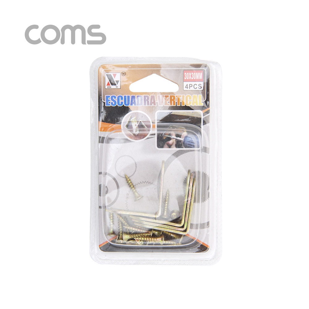 Coms 꺾쇠 (30mm) 4pcs / 직각 모서리 장석 / 나사못 포함 / 코너철