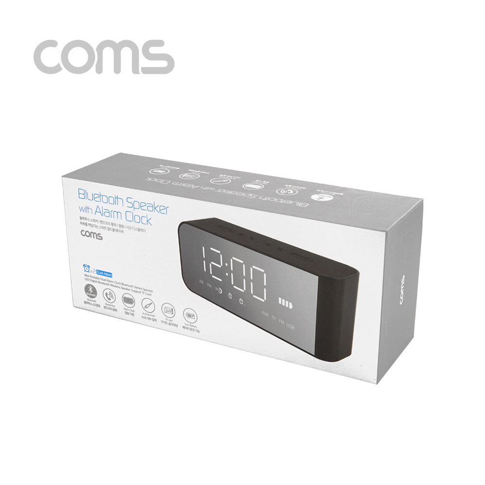 Coms 알람 블루투스 스피커, Black / 32GB SD지원, 2200mAh, 3.5mm, Aux, FM라디오