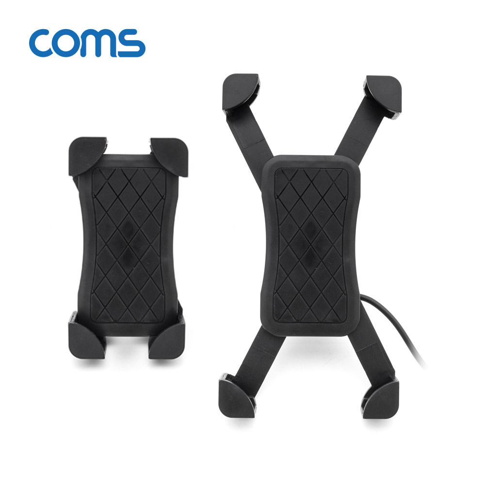 Coms 오토바이/자전거용 스마트폰 충전 거치대(USB 포트 내장), Black