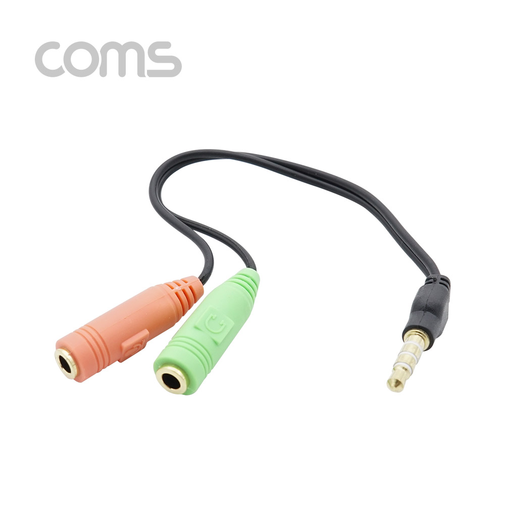 Coms 스마트폰 이어폰/마이크 연장 케이블 약 20cm-  ST 4극 M/ST F*2, Y형/Red & Green