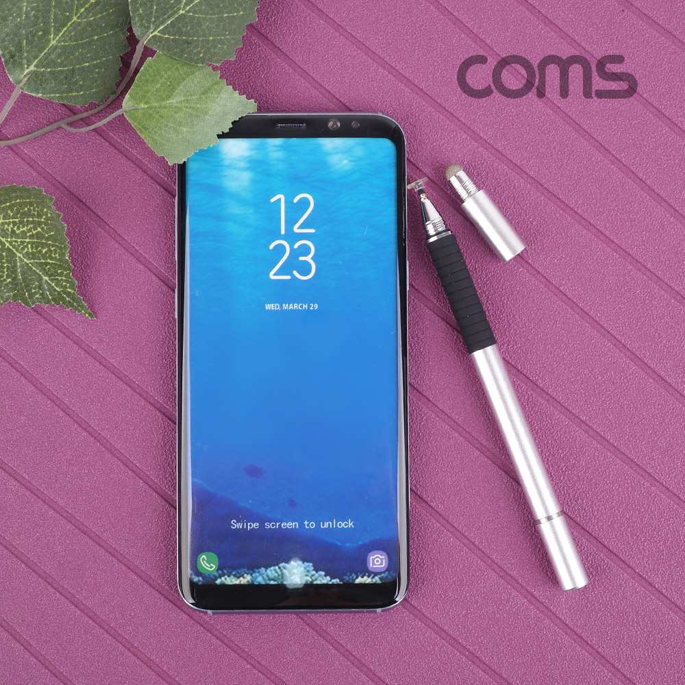 Coms 스마트폰 터치펜(볼펜 포함) / 정전식 / 디스크형 / 펜 타입 / 스타일러스 / Silver