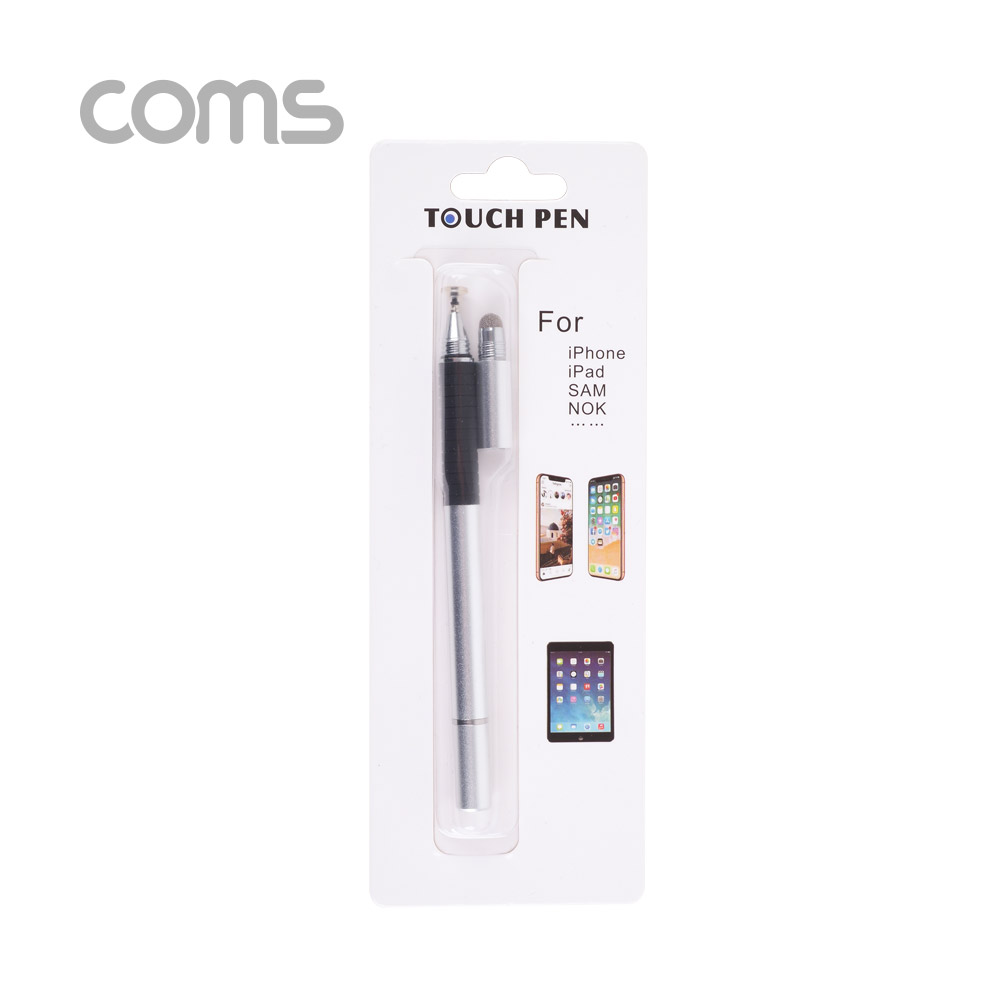 Coms 스마트폰 터치펜(볼펜 포함) / 정전식 / 디스크형 / 펜 타입 / 스타일러스 / Silver