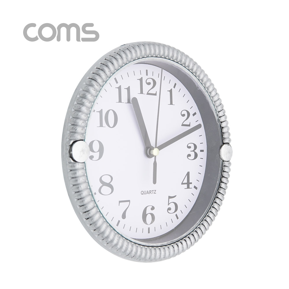 Coms 시계 (아날로그) / 벽걸이 원형 / 주방용 / 욕실용 / 무소음 / Silver