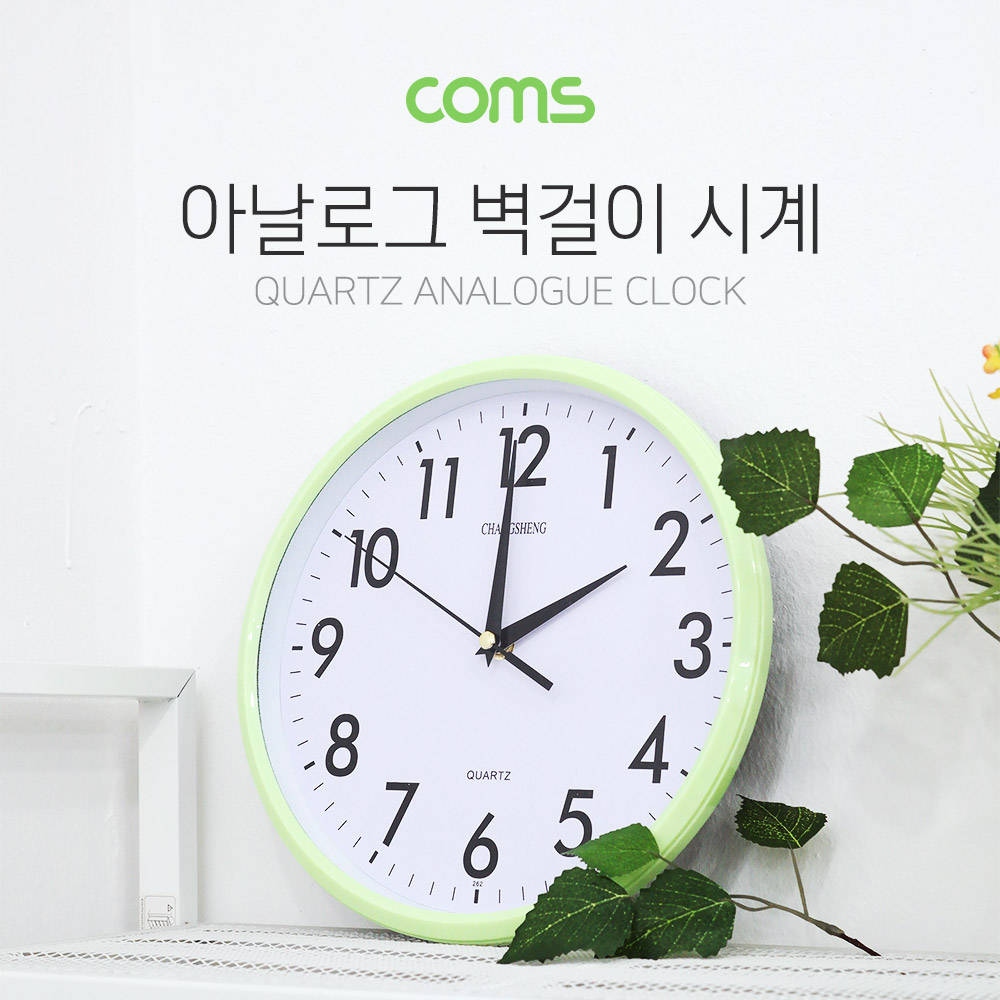 Coms 시계 (아날로그) / 벽걸이원형 / 무소음 / Green / 26cm