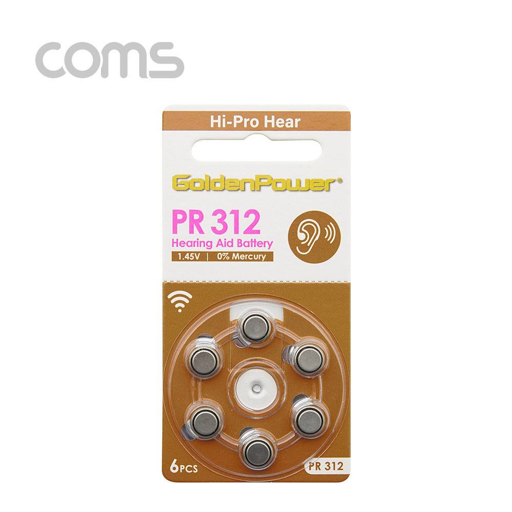 Coms 건전지 GP 코인전지(PR41/P312) 6ea, 1.4V